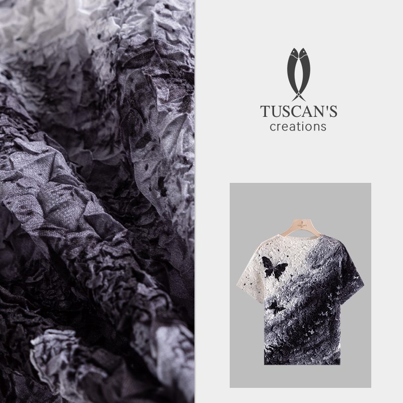 TUSCAN'S CREATIONS夏季新款女士蝴蝶梭织套头上衣T恤时代双鱼