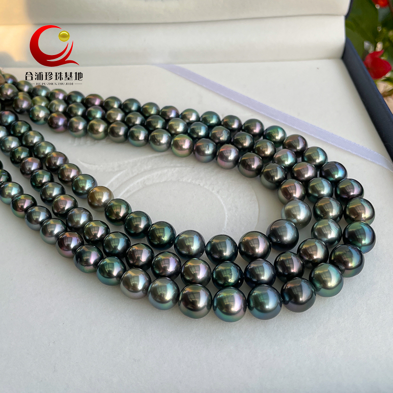 天然炫彩大溪地经典黑珍珠项链南洋海水莫兰迪满珠串多样性发一件