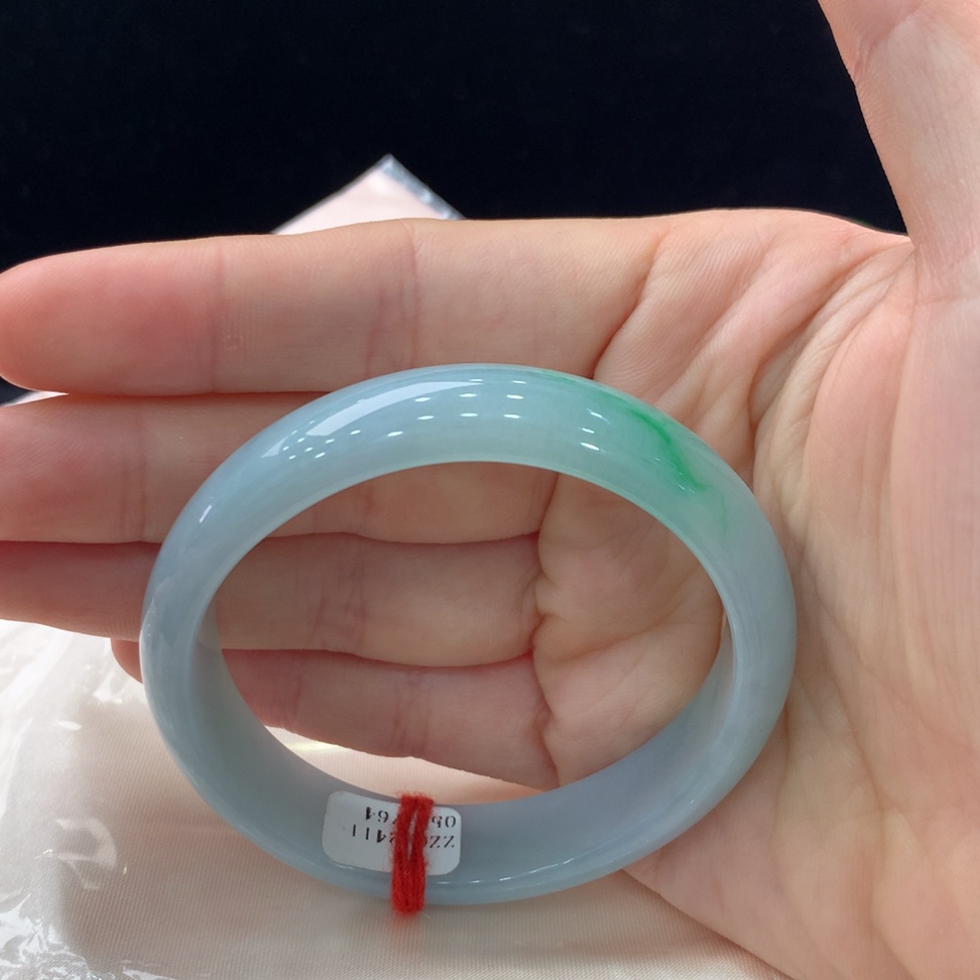 翡翠手镯未镶嵌缅甸A货翡翠 阳绿52 53