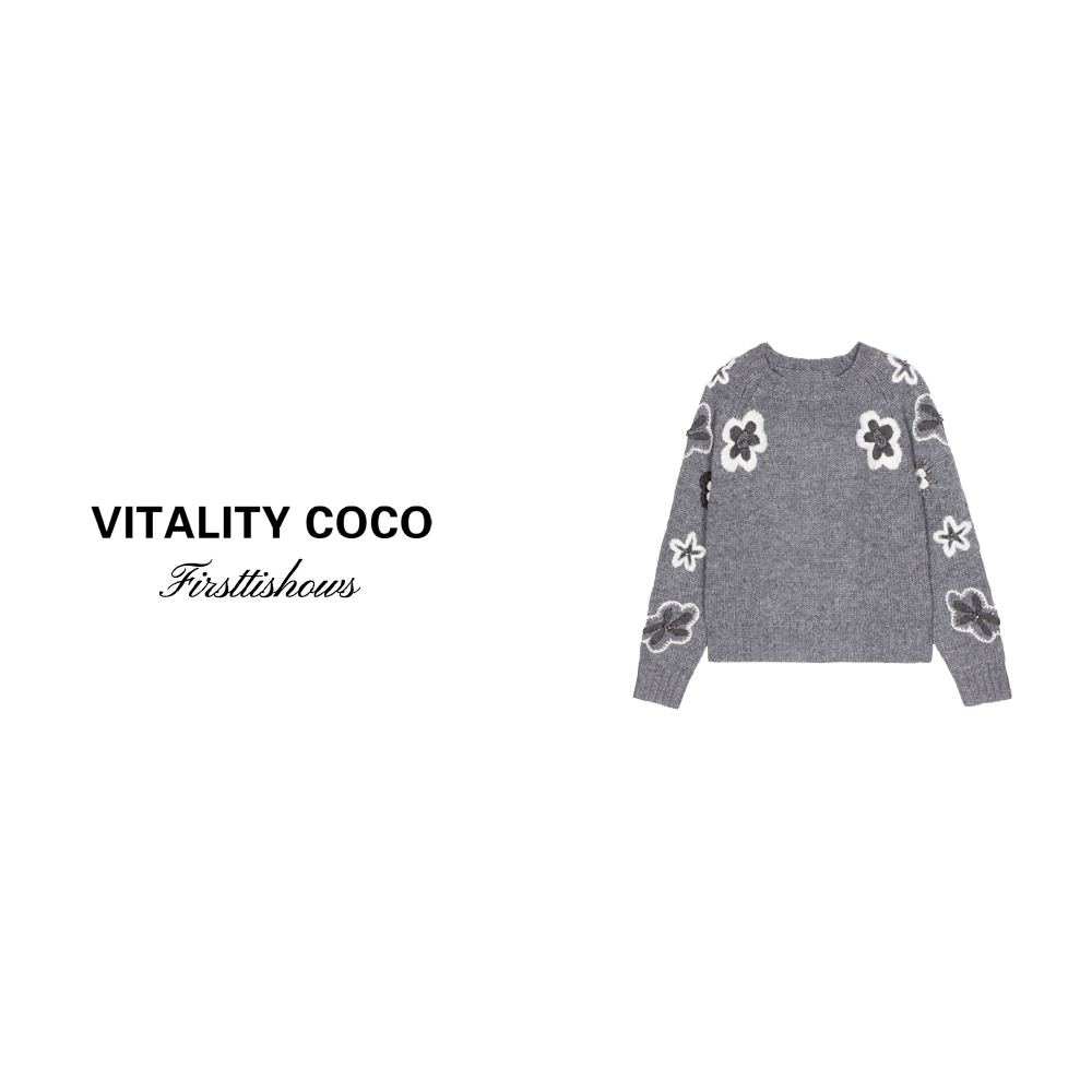 「VITALITY COCO」24秋冬上新热卖休闲毛衣花朵浮雕长袖针织衫1580