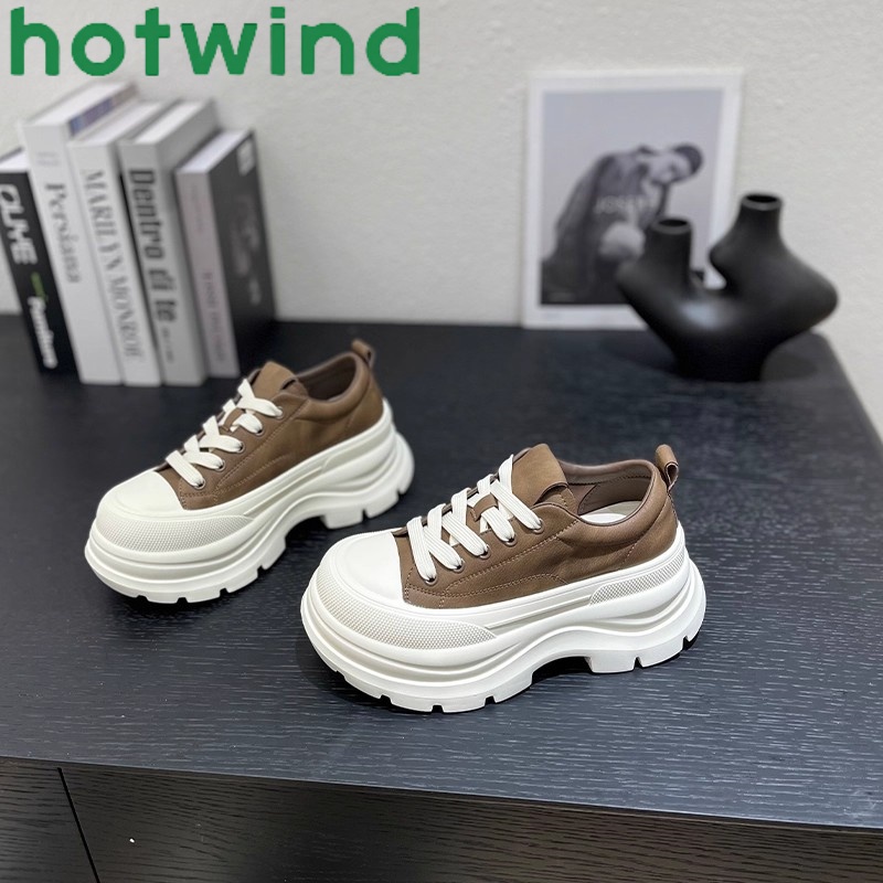 热风新款2025秋季小个子7cm轻便厚底休闲英伦风时尚女百搭松糕鞋