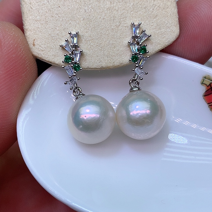 银S925镶嵌耳饰淡水珍珠