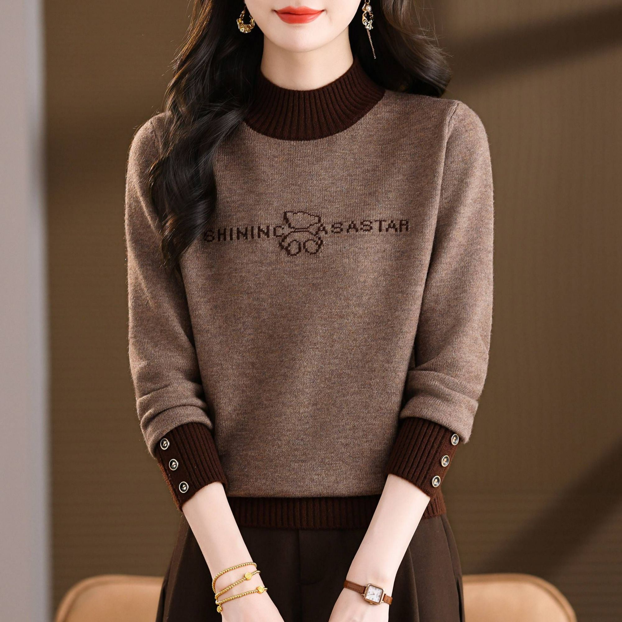 2025秋冬爆款新款时尚洋气百搭打底衫女装内搭毛衣上衣圆领长袖