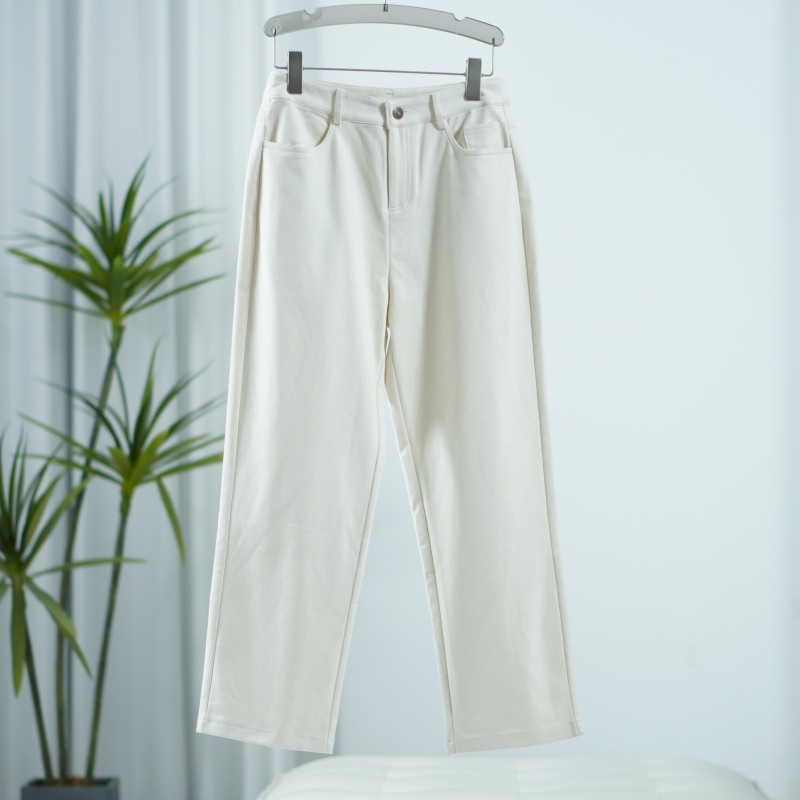 【诗M】S544-1  女装休闲简约直筒牛仔裤米色22532017