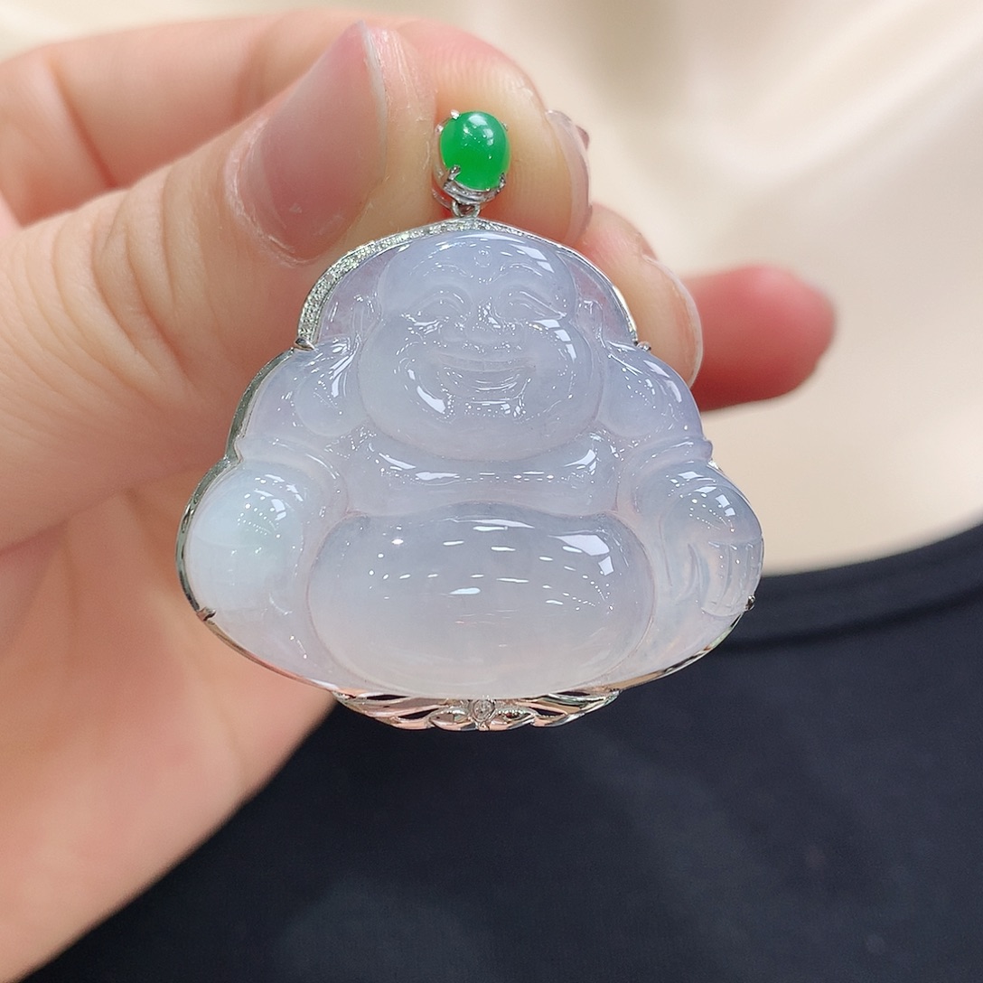 翡翠颈饰18K金镶嵌佛公