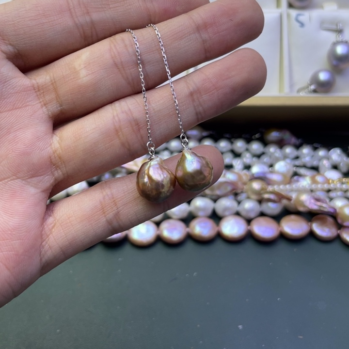 淡水珍珠耳饰银S925镶嵌