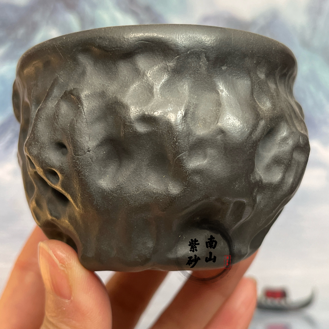 原矿紫砂石黄泥太湖石纯手工刻绘主人杯紫砂杯高端品茗杯茶具