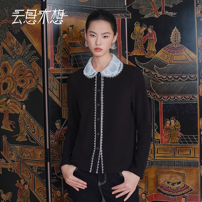 Ysimo-X云思木想 花月春风 新款针织蕾丝领口长袖休闲衬衫14154