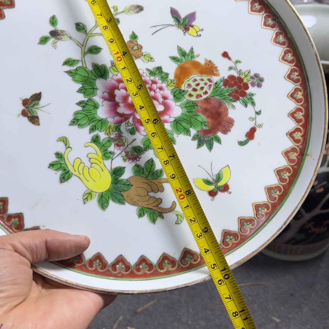 陶其他25厘米手绘三多茶盘