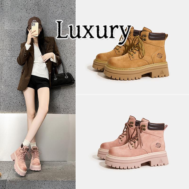 Luxury轻奢真皮厚底休闲马丁靴女户外运动百搭大黄靴女款夏季