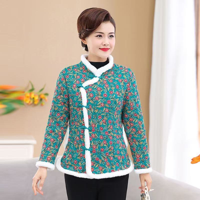 冬装妈妈小碎花小棉袄保暖过年加厚短款大花棉袄冬季女装中国风