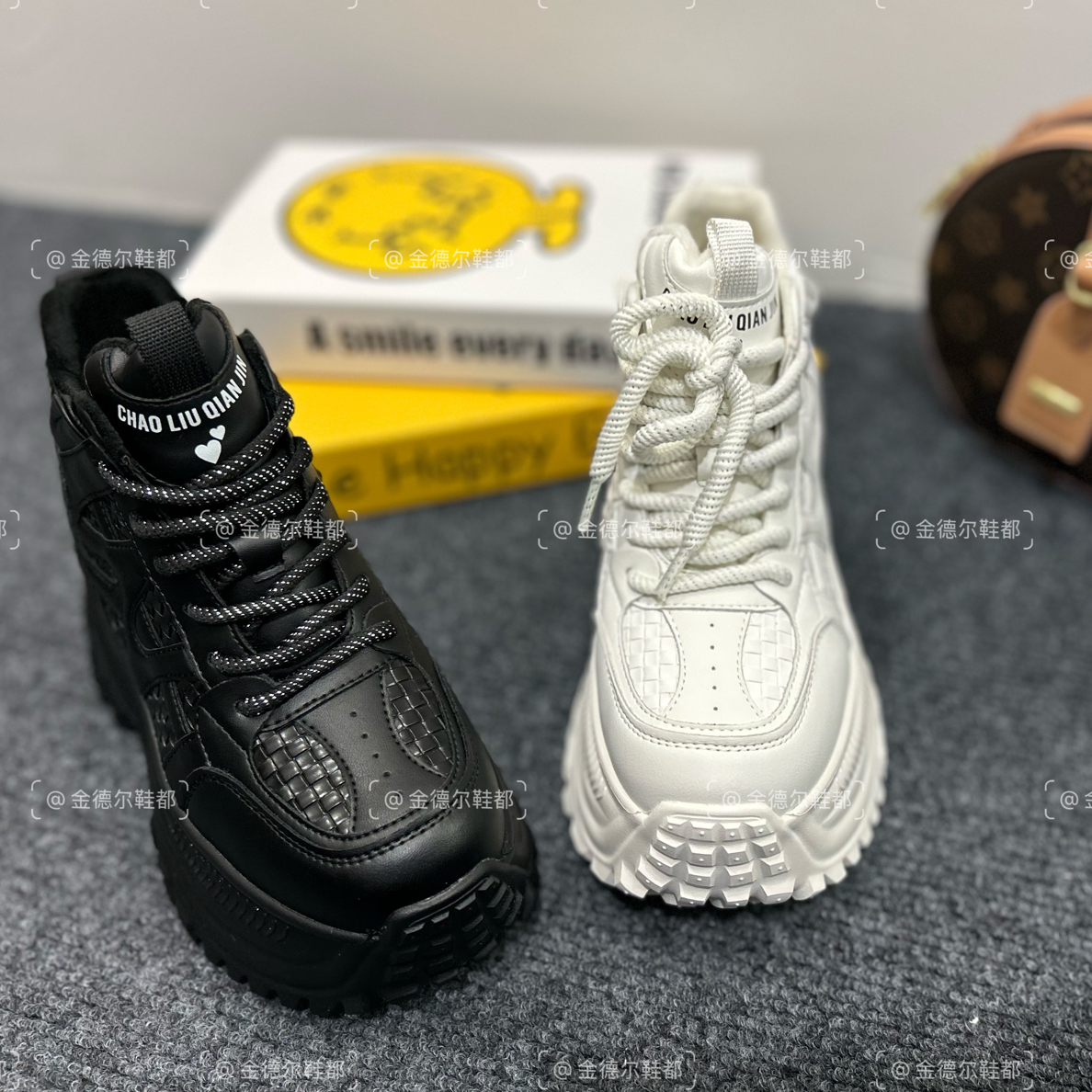 金德尔鞋都-冬季增高全皮老爹鞋加绒舒适百搭