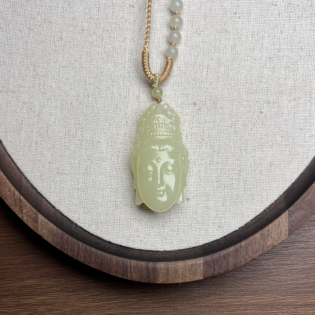 和田玉新疆若羌黄口料观音首挂件吊坠国风首饰