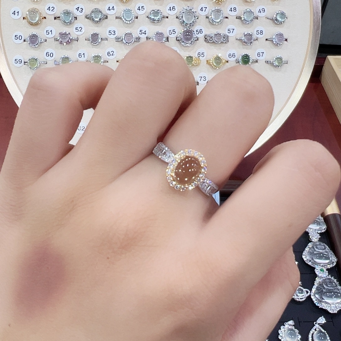 不****银S925镶嵌戒指烟晶