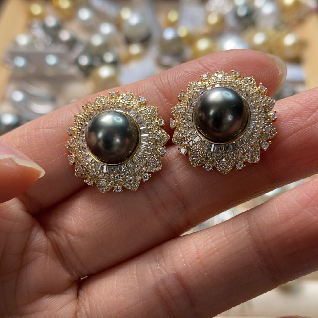 海水珍珠耳饰银S925镶嵌