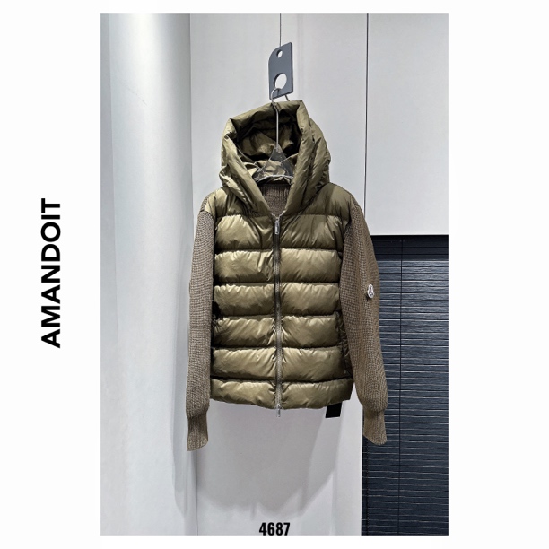 4687丨复古针织拼接连帽羽绒外套