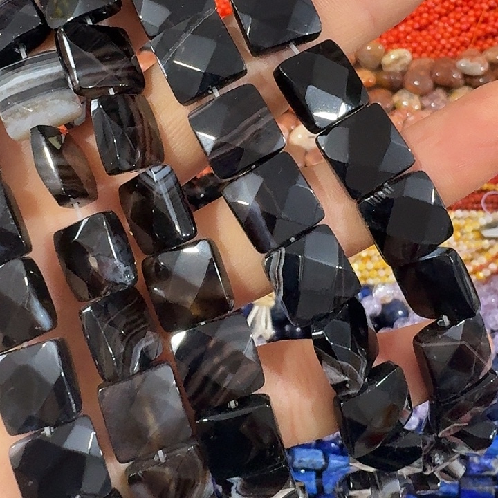 涓***3玛瑙/玉髓合金珠宝半成品一条12mm正方形切面