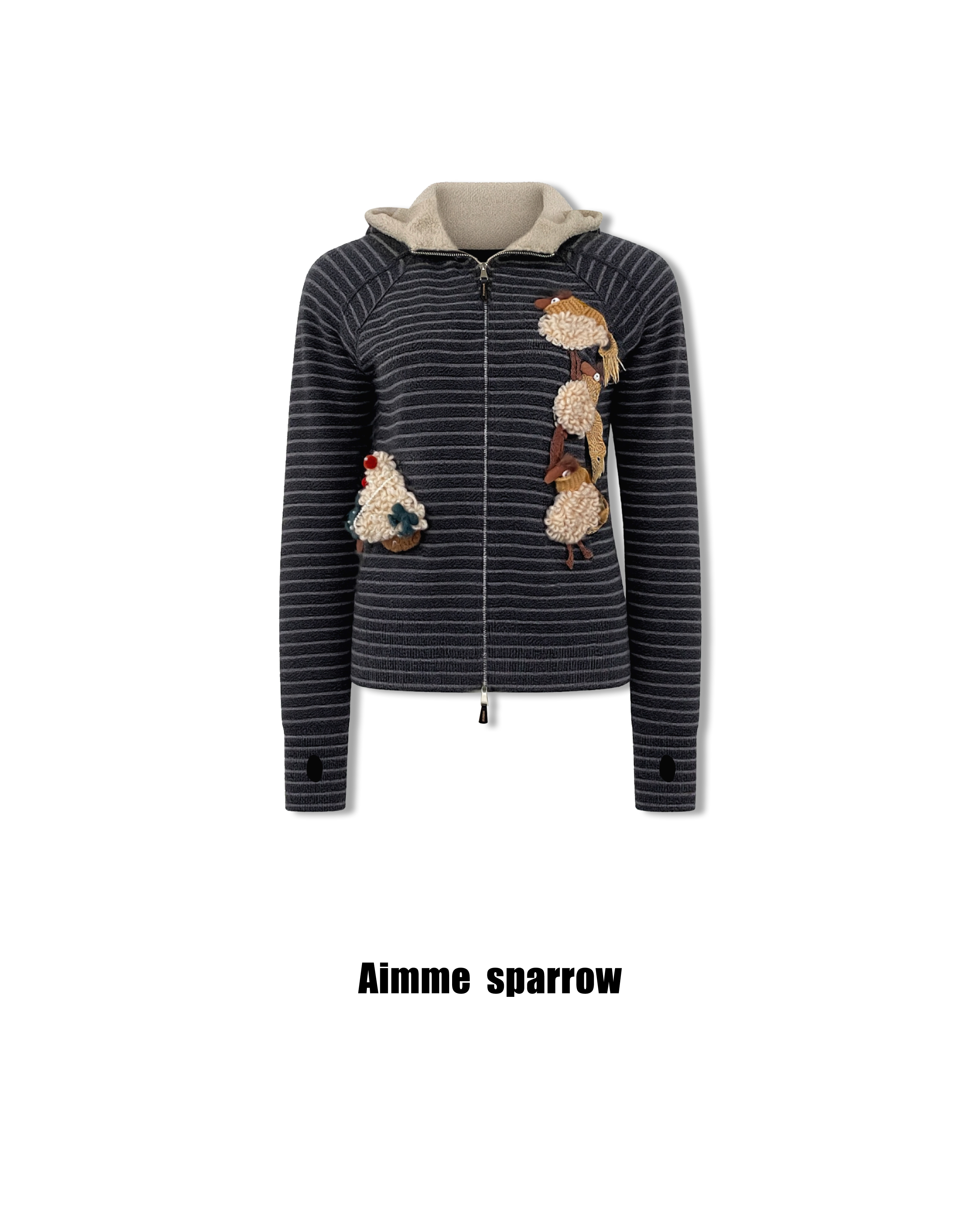 Aimmesparrow灰色条纹连帽圣诞树外套设计师