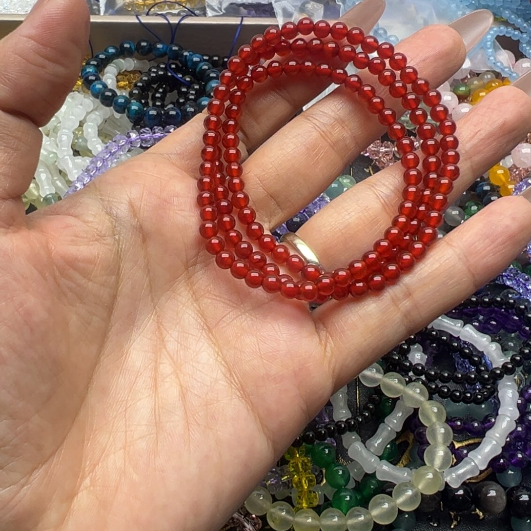 手链未镶嵌水晶三圈红玛瑙