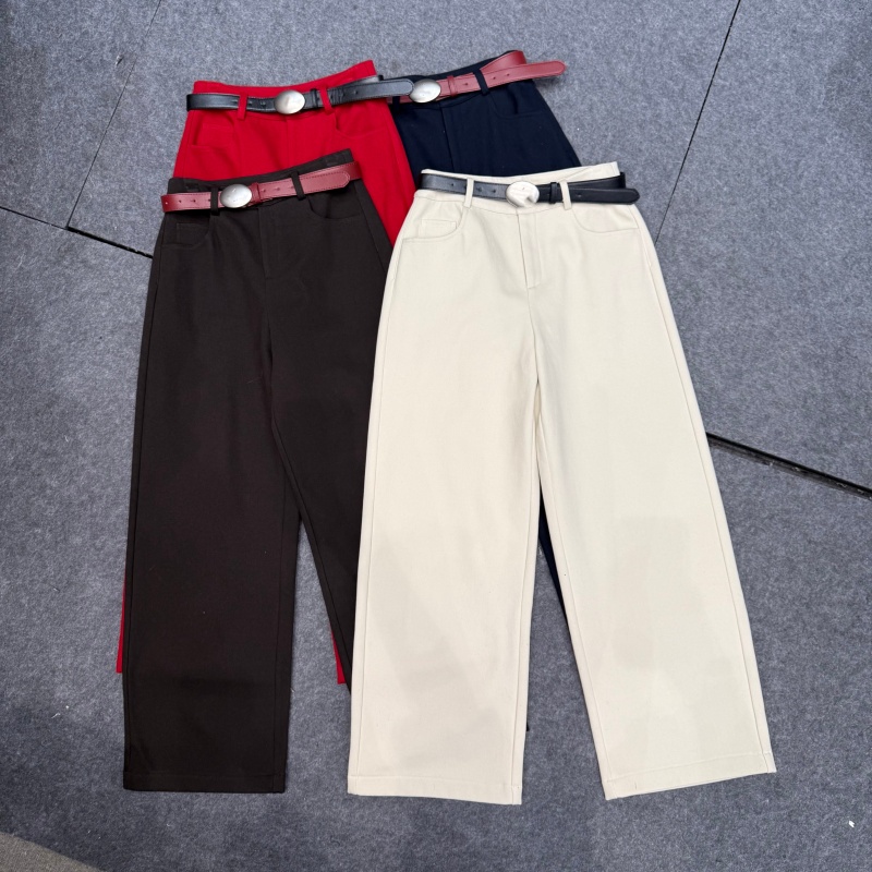 （QINGQING）25秋冬气质新款腰带直筒修身百搭休闲裤