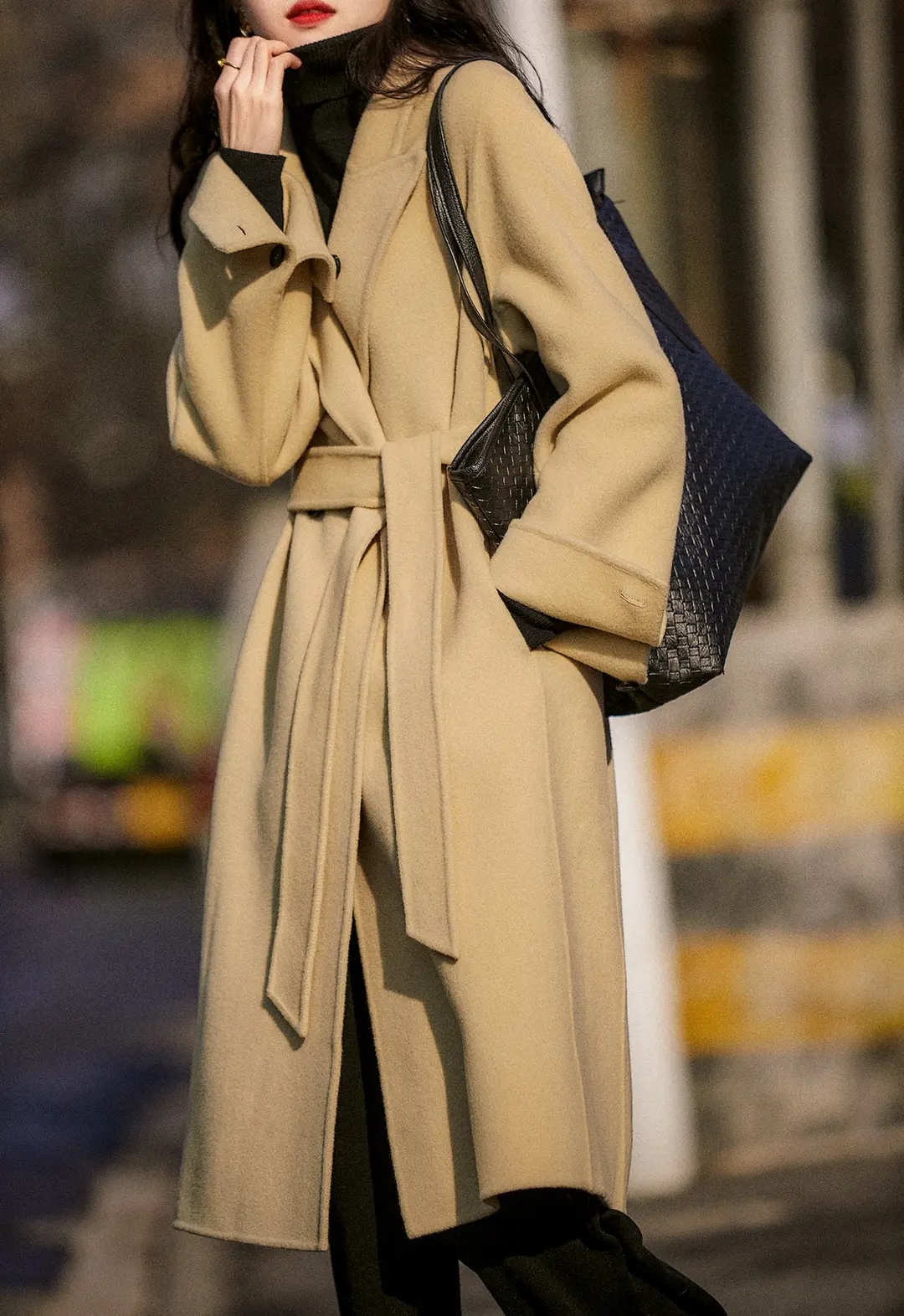 西装领春秋冬长款双面呢呢子毛呢外套小个子女秋冬