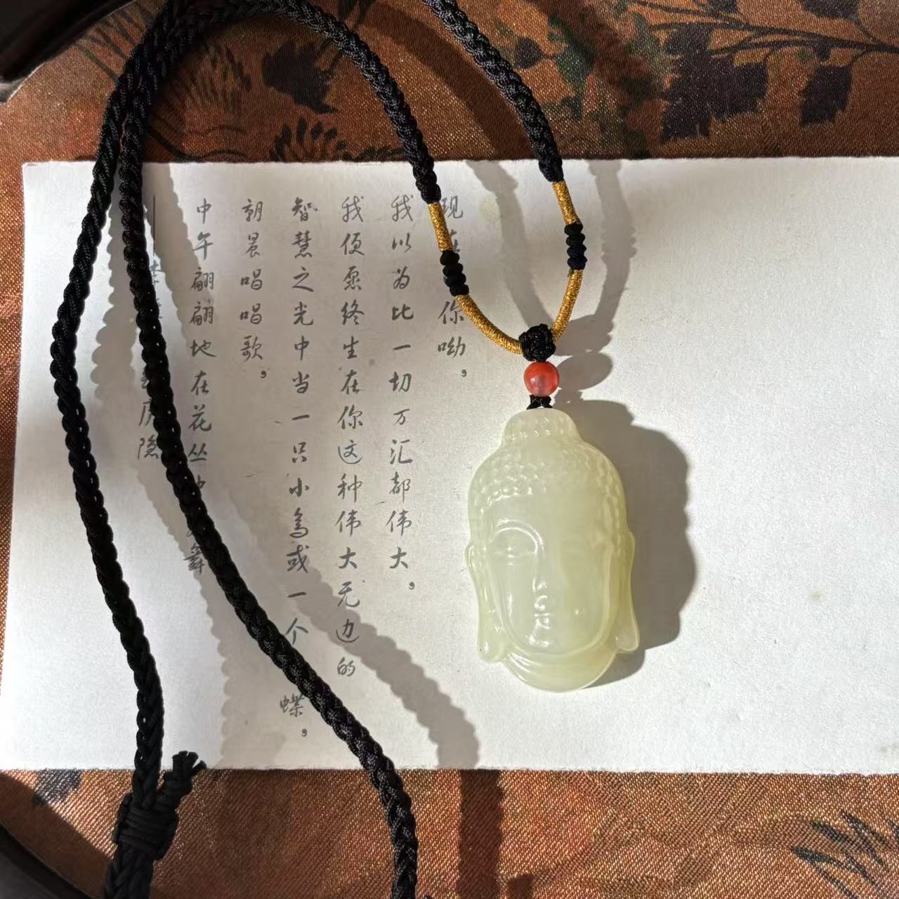 C48【金菀菀】天然和田玉佛头手工精编项链 男款（长约37mm左右）