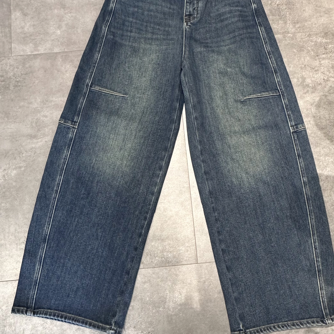 HUALI/自制复古加绒牛仔裤女弯刀裤通勤长裤子