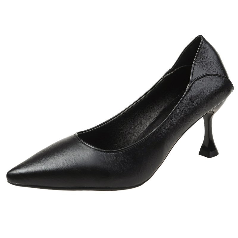 不累脚高跟鞋细跟2025年新款法式通勤工作职业黑色单鞋软皮女鞋春