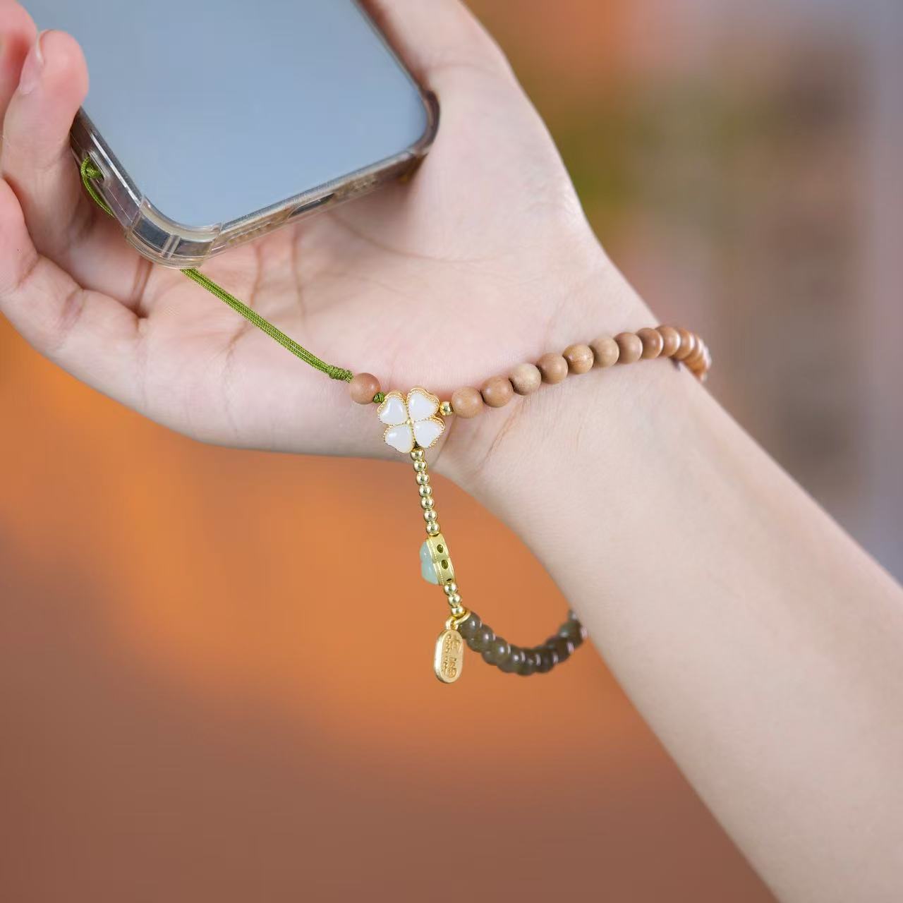 木善远观新款老山檀手机链挂件木质装饰摆件精致把玩高档糖玉款