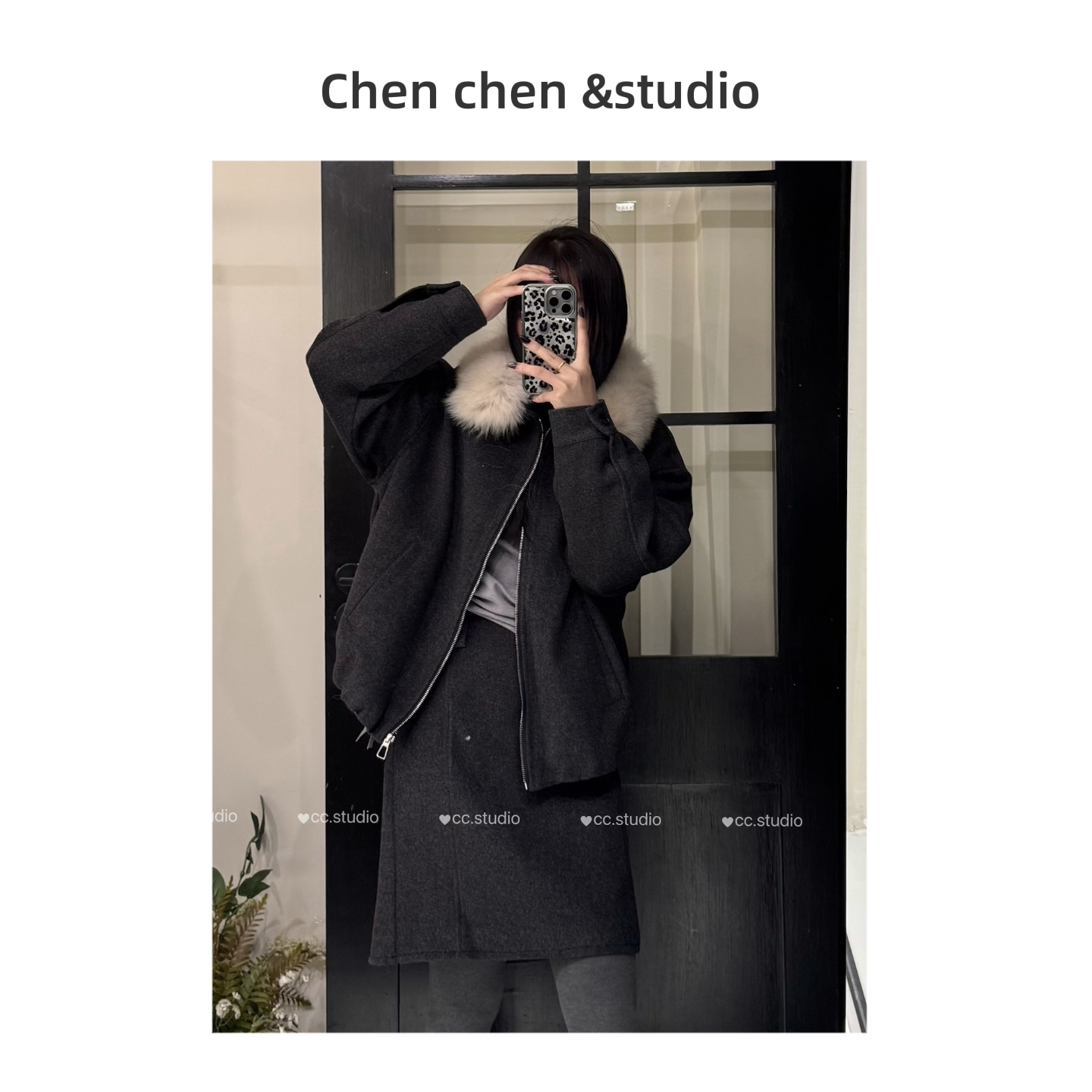 【大毛领羽绒外套+A字裙两件套】女绝美巨好看千金风小香风套装裙