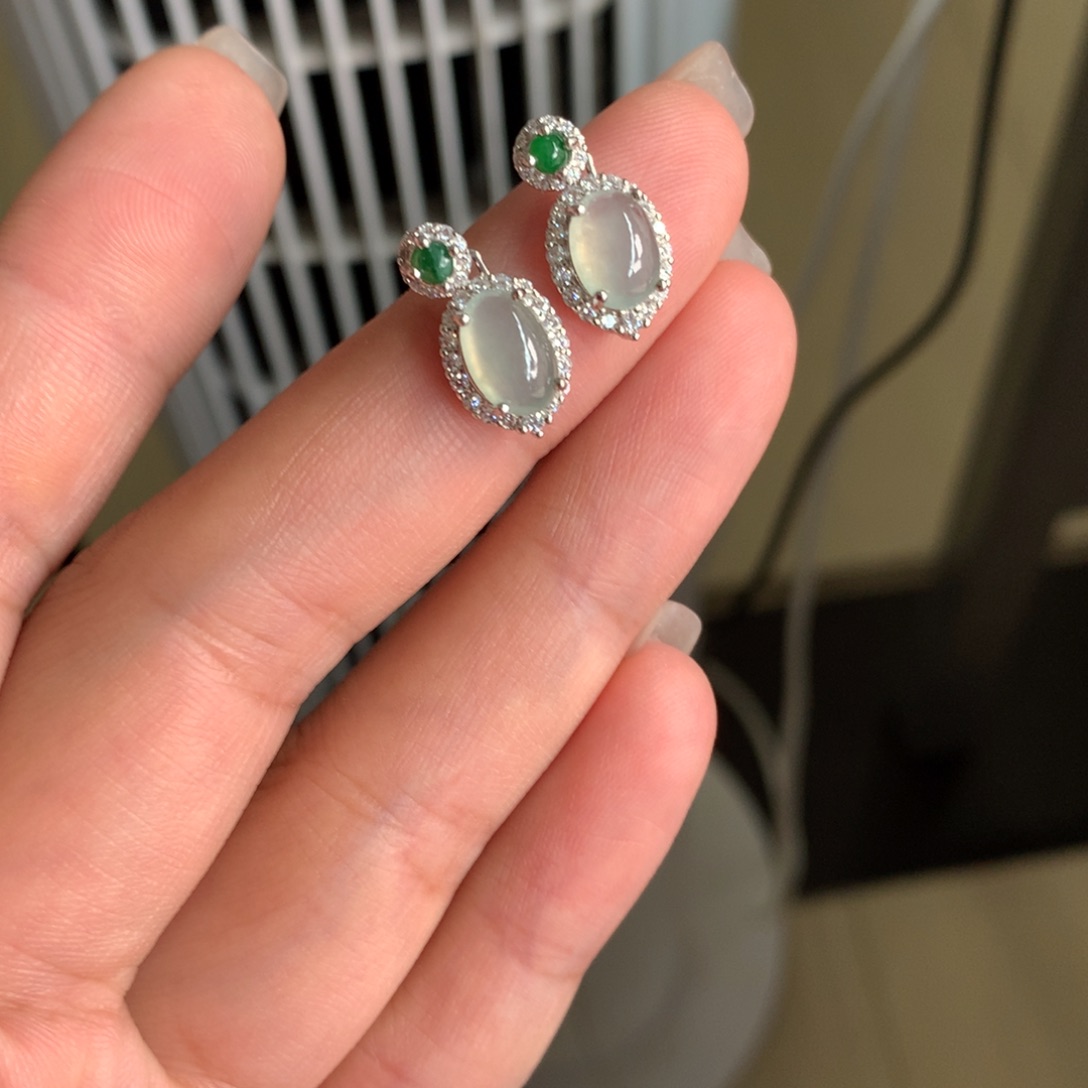 翡翠银S925镶嵌吊坠(不含链)耳钉