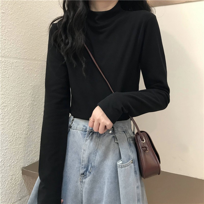 德绒半高领打底衫女内搭秋冬内搭新款长袖T恤显瘦保暖上衣服外穿
