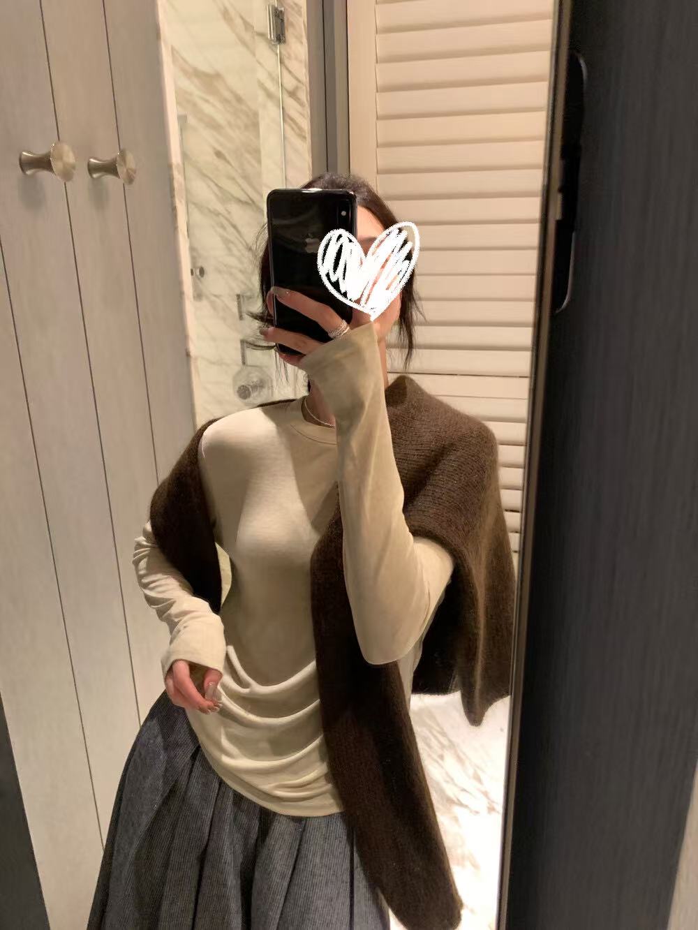 韩系简约百搭圆领正肩长袖纯色百搭T恤女秋季新款显瘦上衣8089