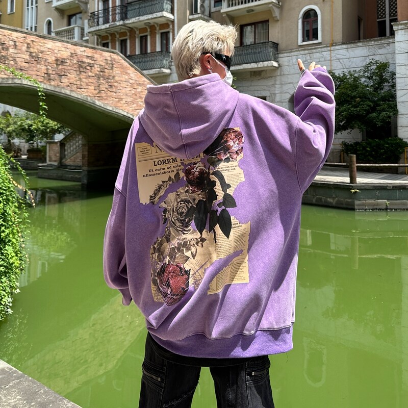 【11144】2025春秋装新款青少年学生港风水洗做旧连帽卫衣潮