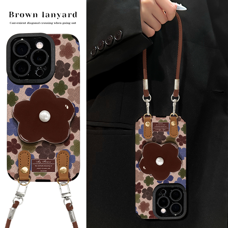 满屏小花适用苹果15华为VIVO/OPPO/小米iPhone16瞳眼羊皮手机壳