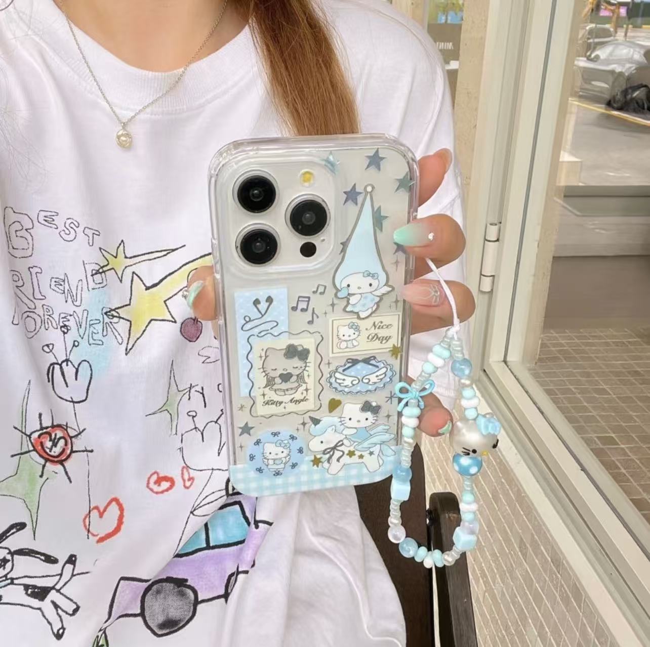 双侧鎏金-蓝色天使KT猫适用苹果iPhone16promax手机壳15pro可爱卡