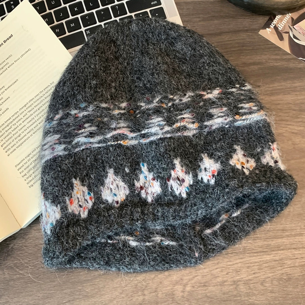 韩系复古费尔岛提花针织帽女秋冬保暖护耳毛线冷帽百搭加厚堆堆帽