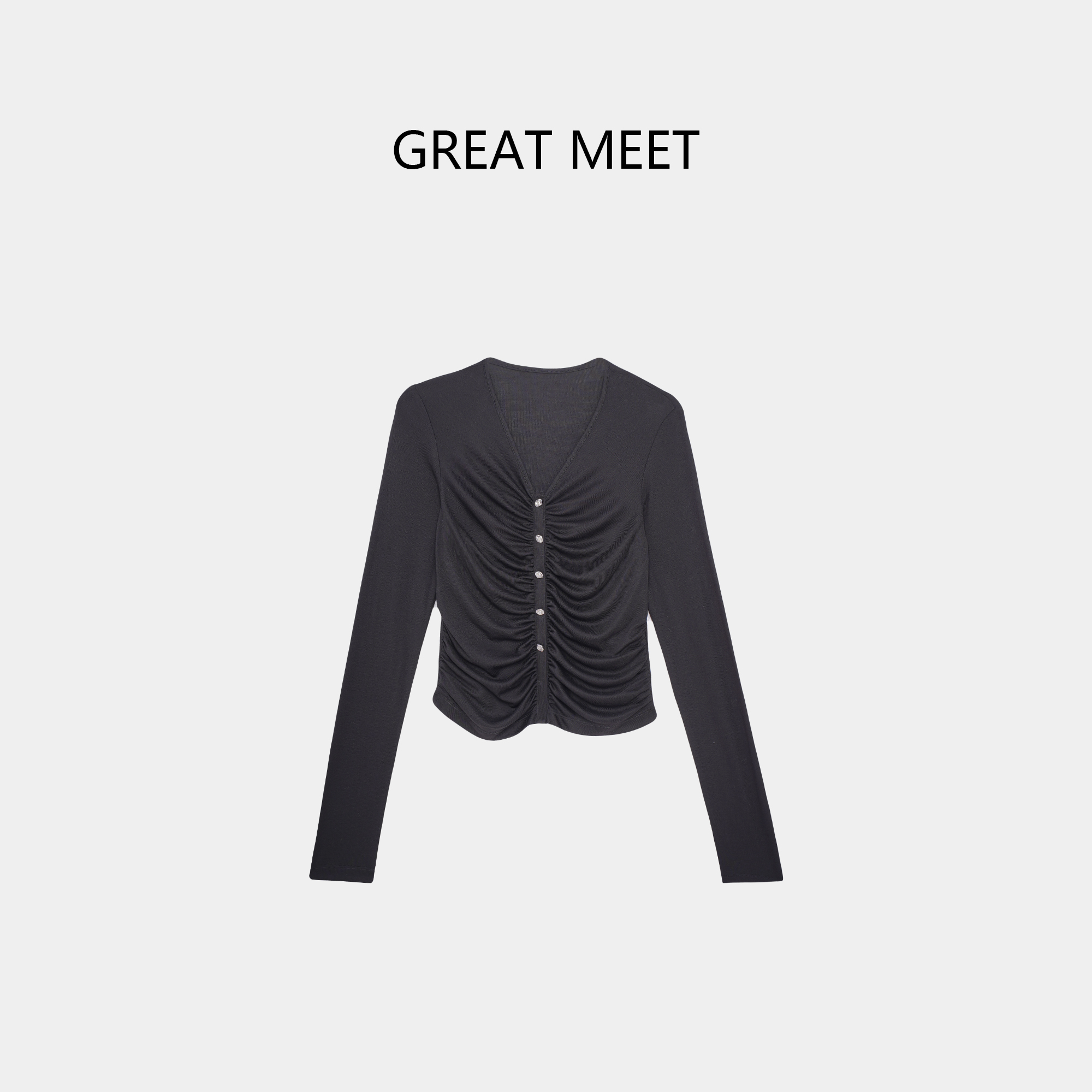 GREAT MEET 春季新款设计师款多褶皱V领打底衫82511S10