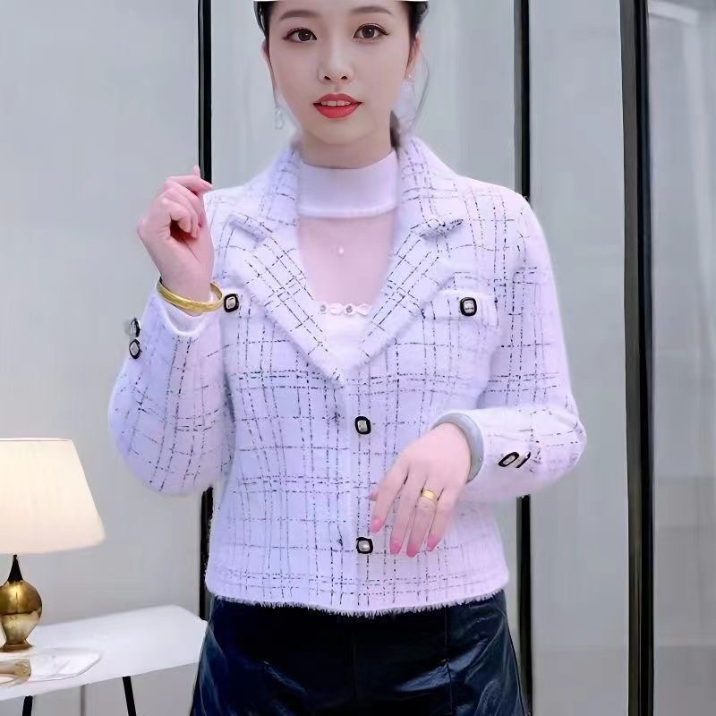 法式小香风短外套女春秋款2025新款气质别致仿水貂绒长袖上衣外搭