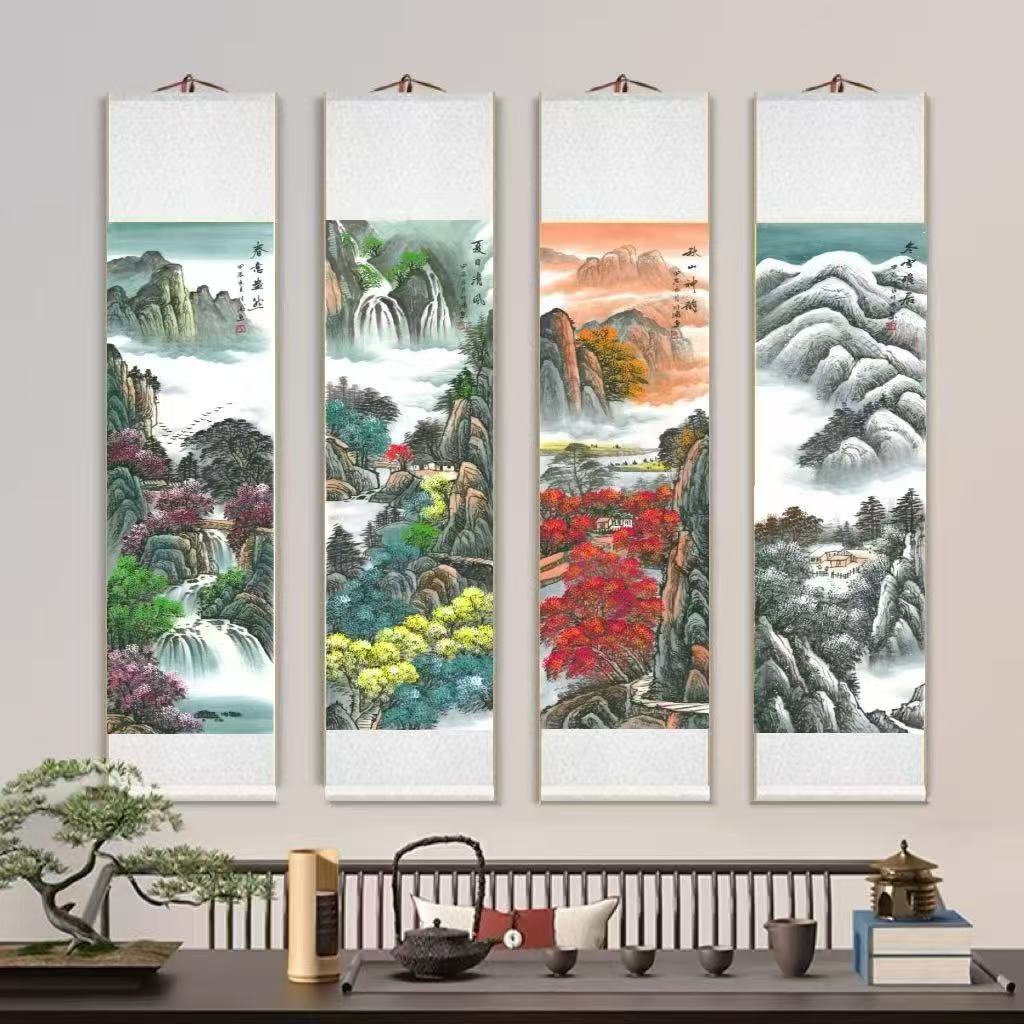 《春夏秋冬》山水四条屏170×160CM客厅茶室书房装饰画