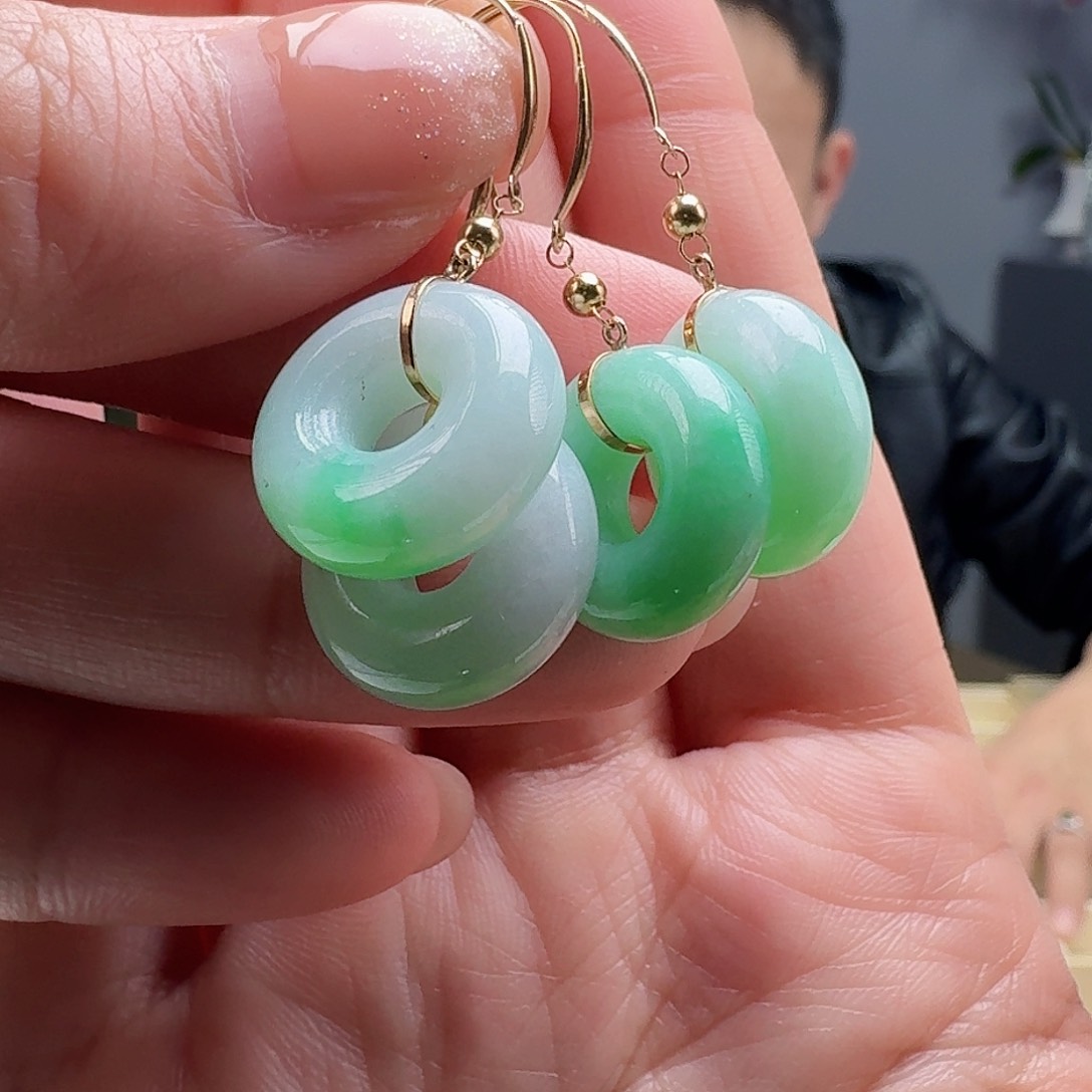 翡翠耳饰18K金镶嵌多样性发货其一