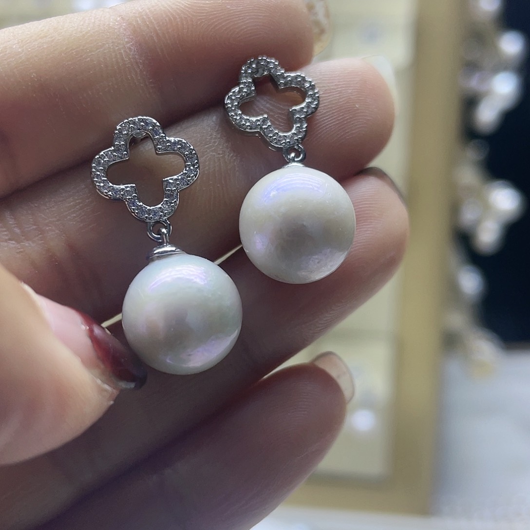 淡水珍珠耳饰银S925镶嵌