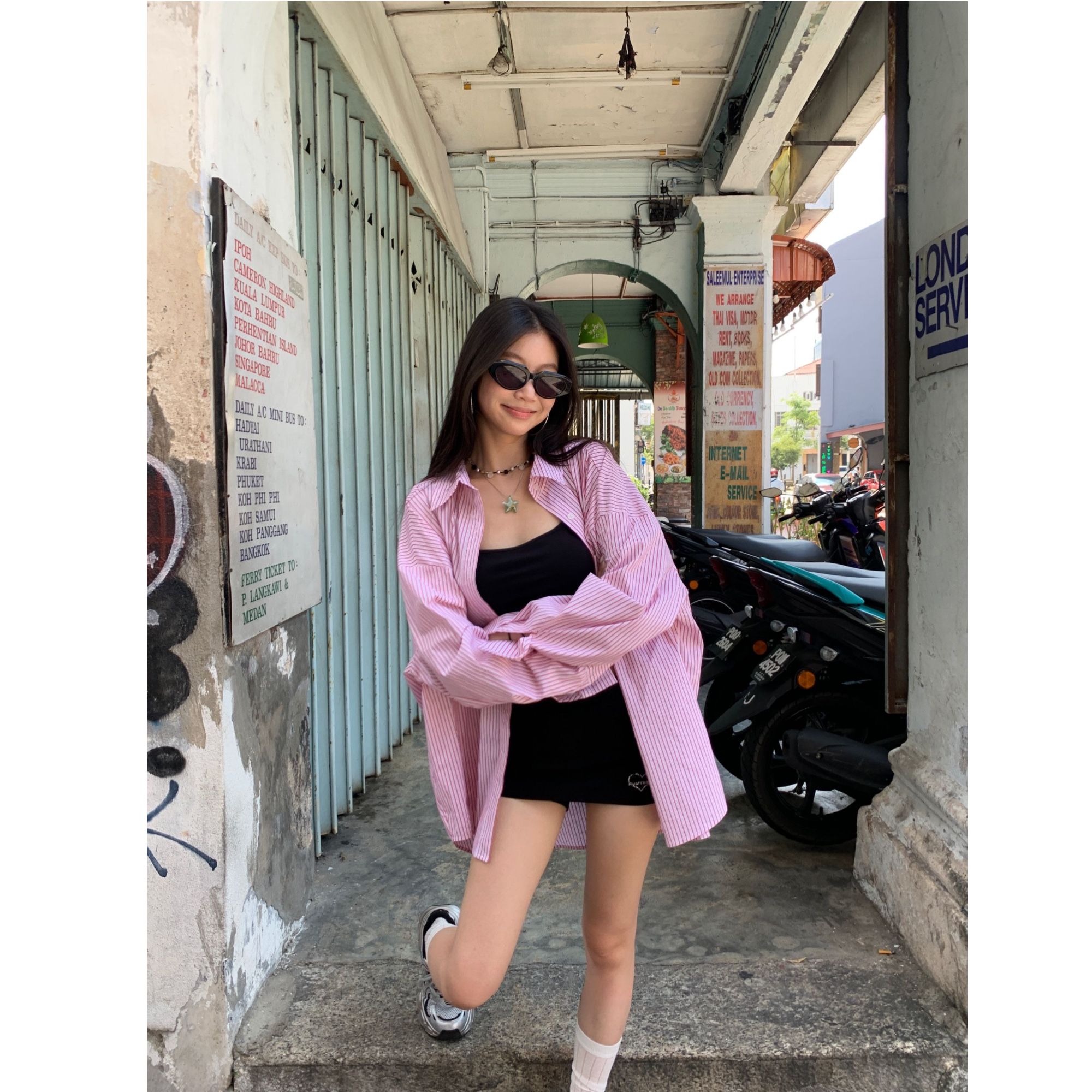 定制红粉色条纹衬衫女宽松休闲长袖衬衣秋季上衣时尚气质法式小众