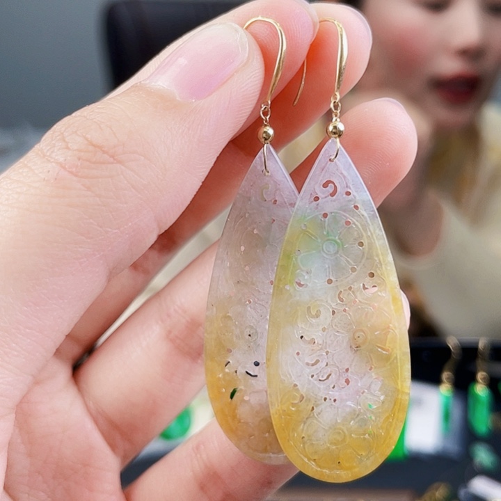 翡翠耳饰18K金镶嵌饰品