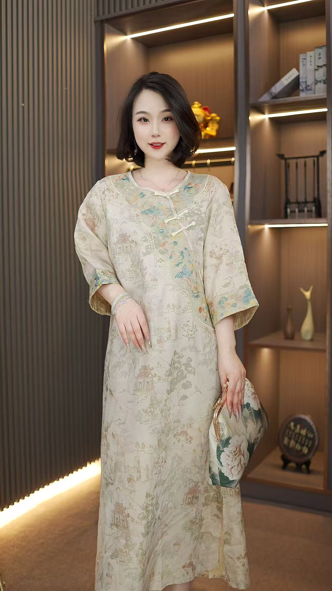 星河-中式复古国风盘扣气质连衣裙