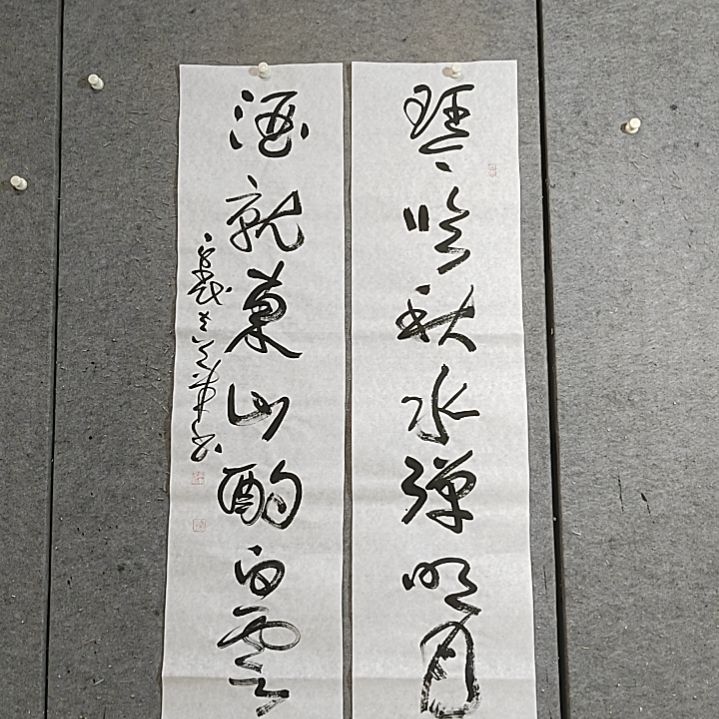 书法四尺对开。琴临秋水