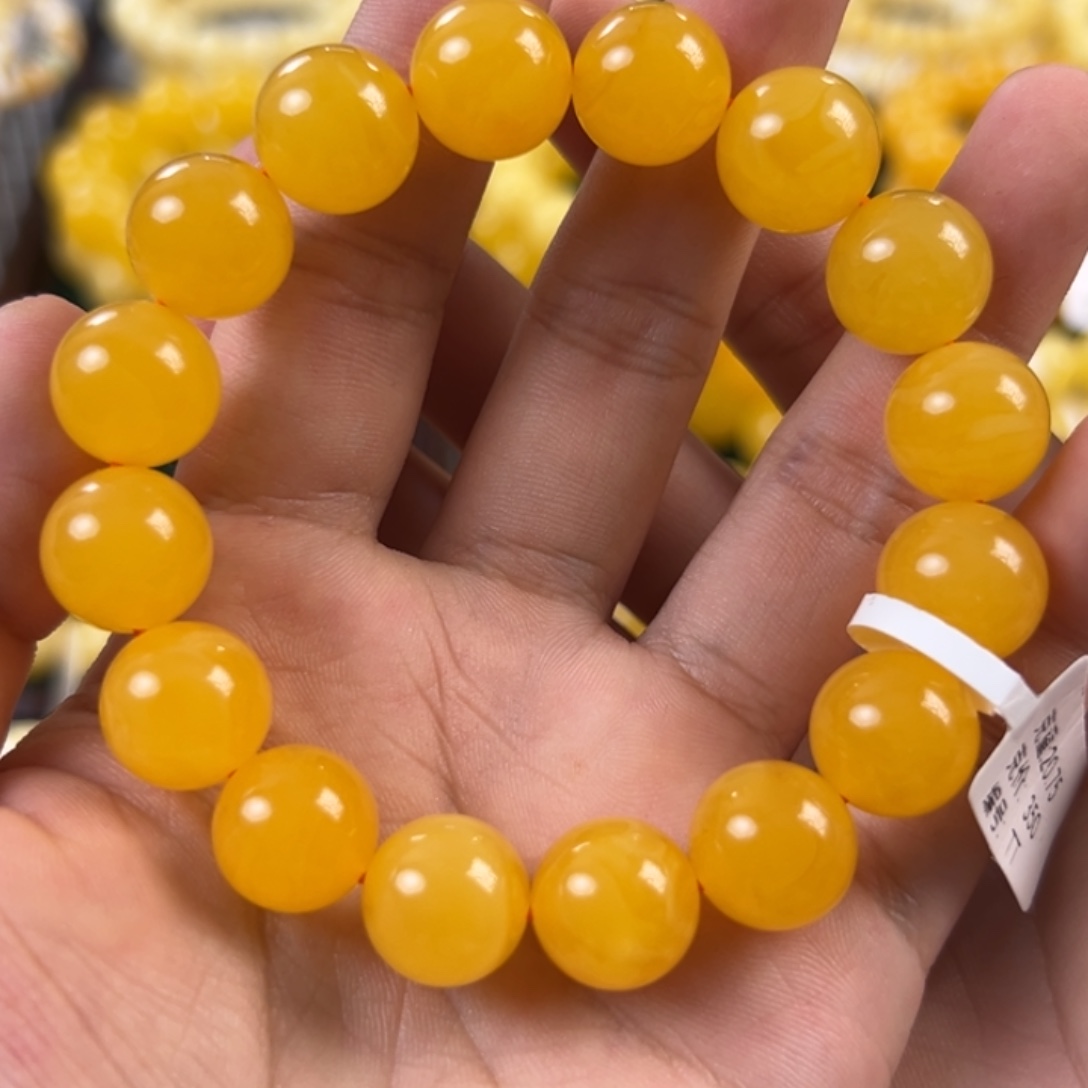 琥珀未镶嵌手链20.75g焦皮同料圆珠13mm tt