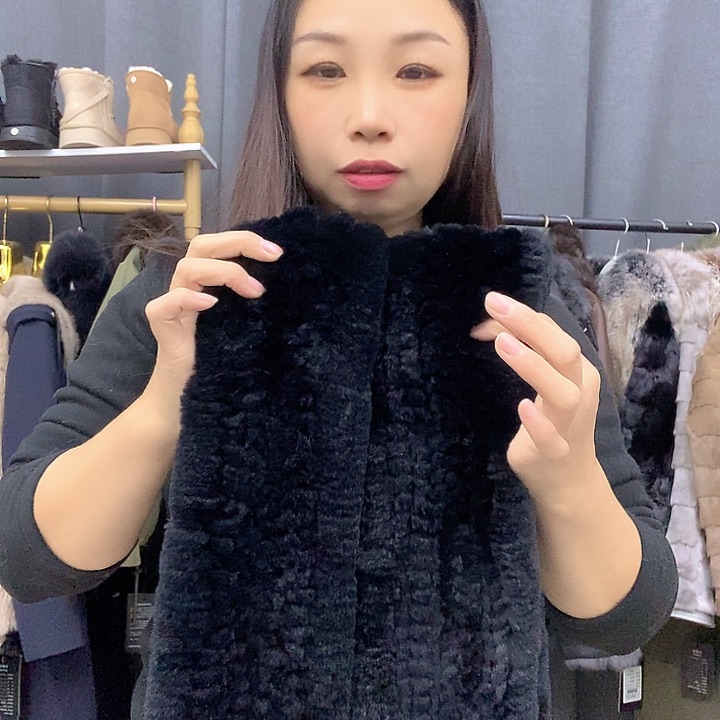 黑色长围巾黑色兔毛