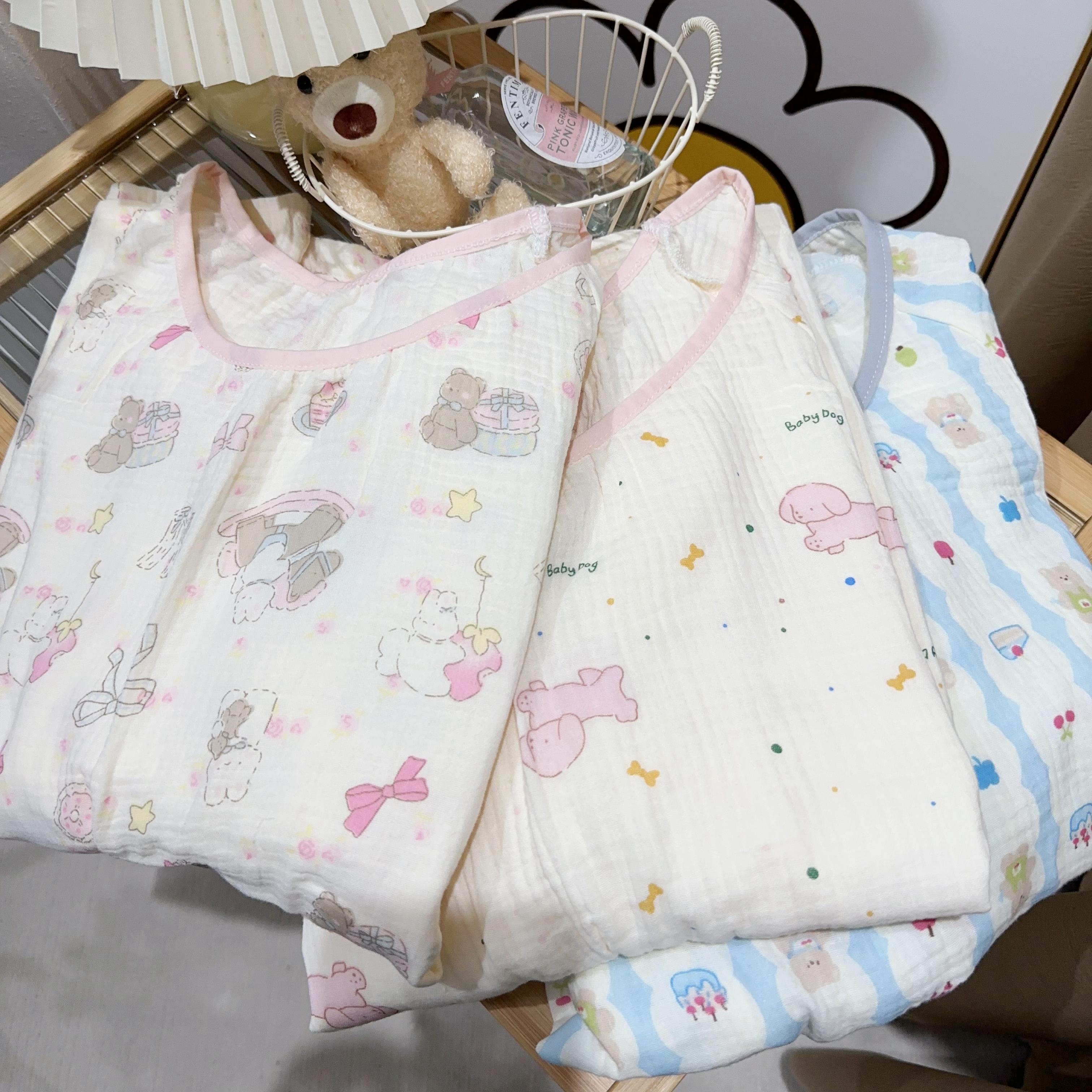 春季婴儿棉纱长袖长裤家居服棉纱舒适透气套装女圆领套头休闲睡衣