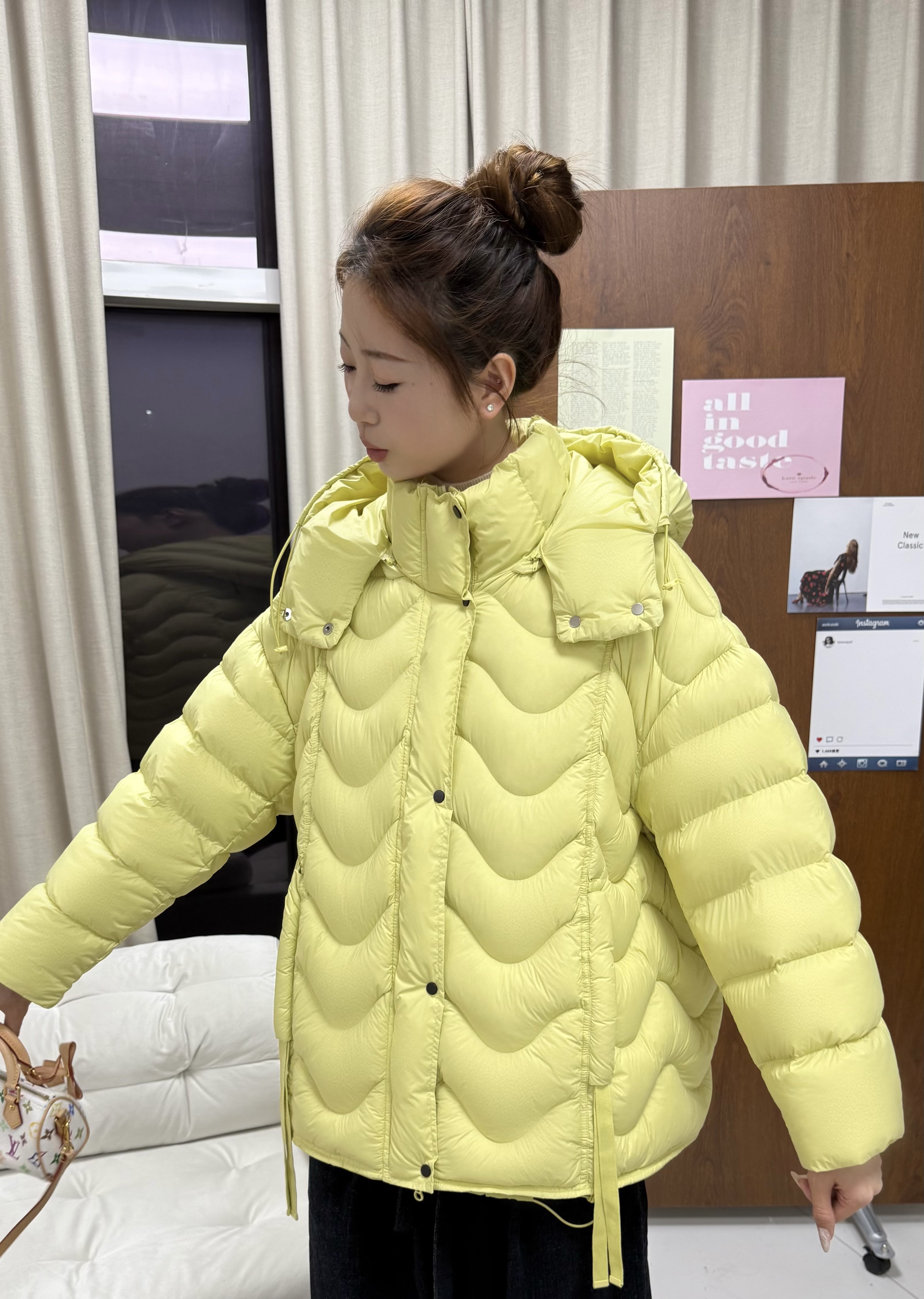 【米不晚】中长轻奢泡芙羽绒服新国标90白鸭绒韩系连帽中长新款